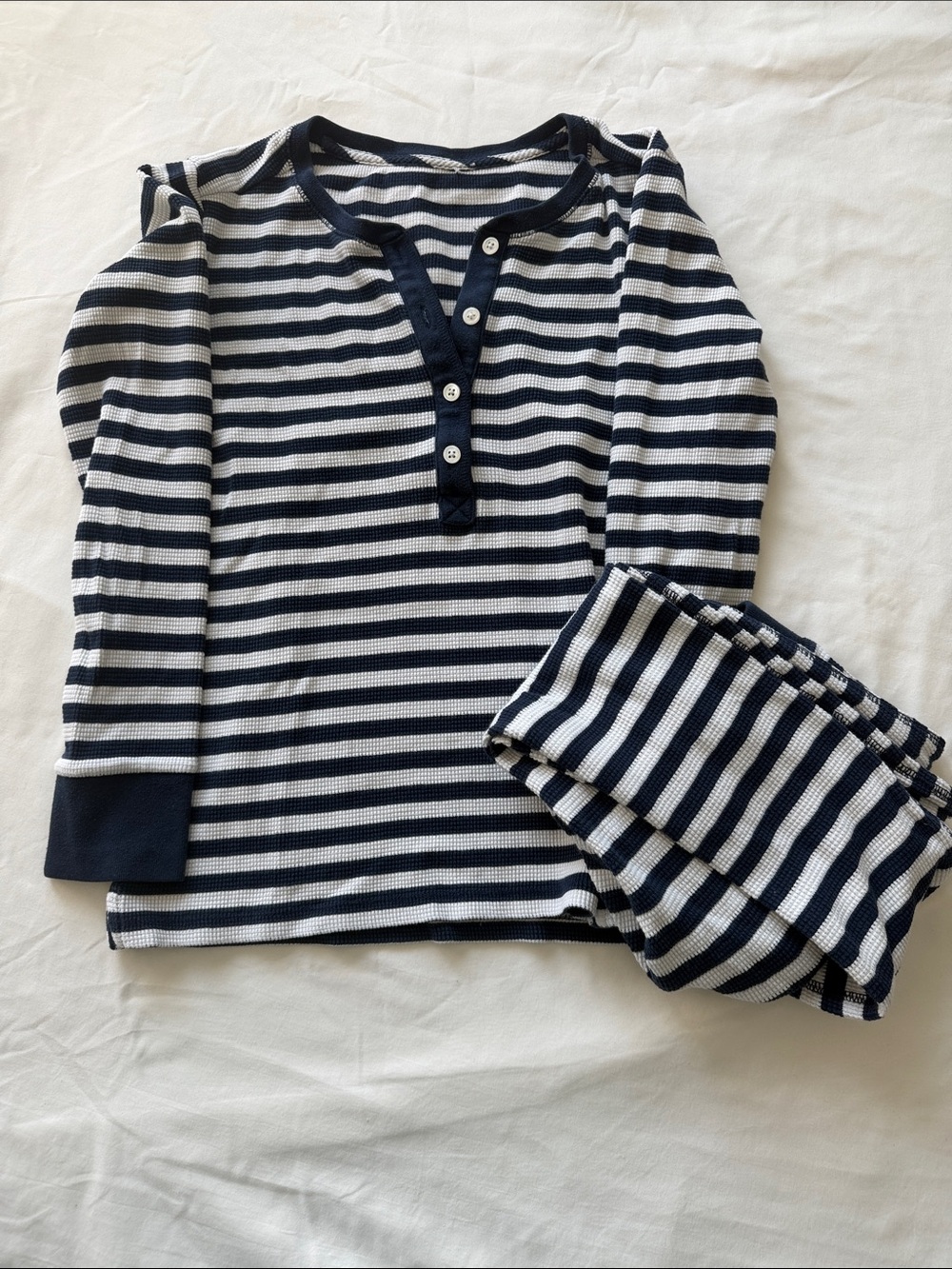 J. Crew Kids Navy and White Striped Henley Pajama Set